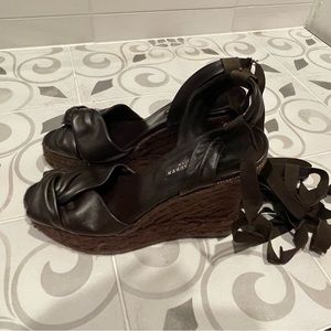 Ralph Lauren Collection Isabella Dark Brown Espadrille Wedge Sandals